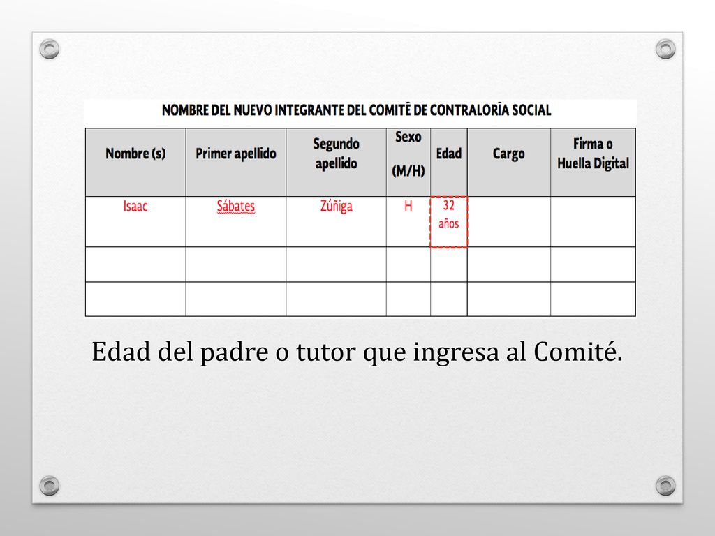 Edad del padre o tutor que ingresa al Comité.