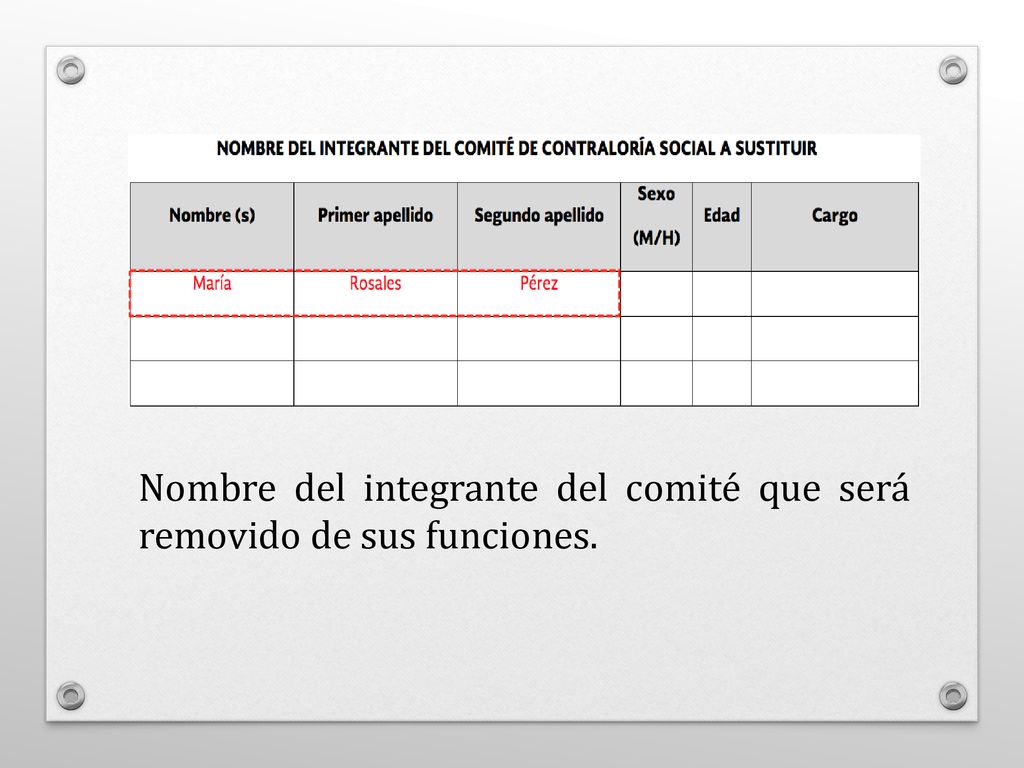 Nombre del integrante del comité que será removido de sus funciones.