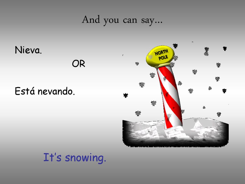 And you can say… Nieva. OR Está nevando. It’s snowing.