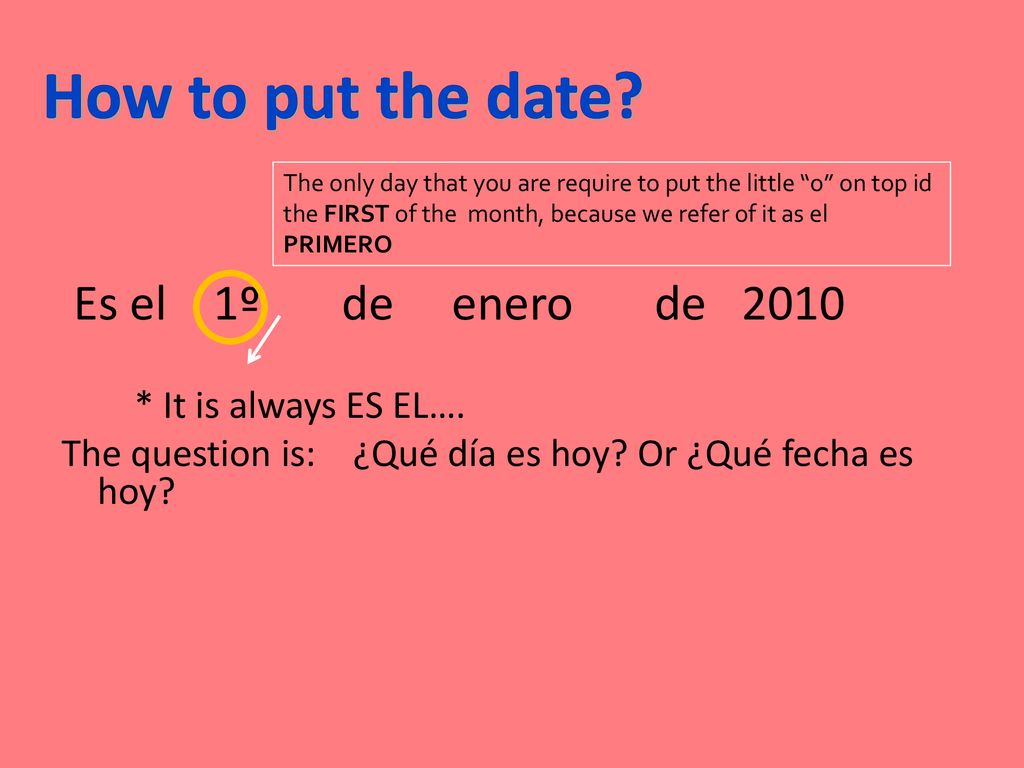 How to put the date Es el 1º de enero de 2010 * It is always ES EL….