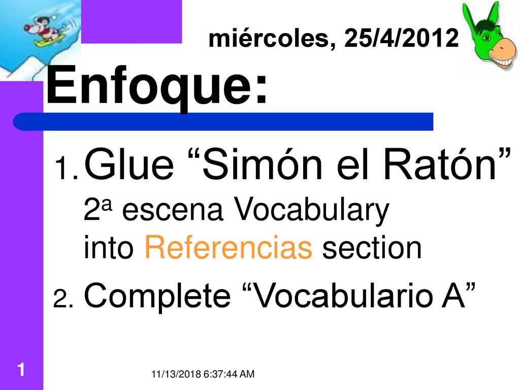 Glue Simón el Ratón 2a escena Vocabulary into Referencias section