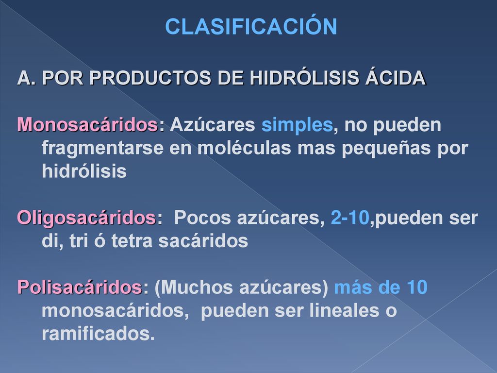 CLASIFICACIÓN POR PRODUCTOS DE HIDRÓLISIS ÁCIDA