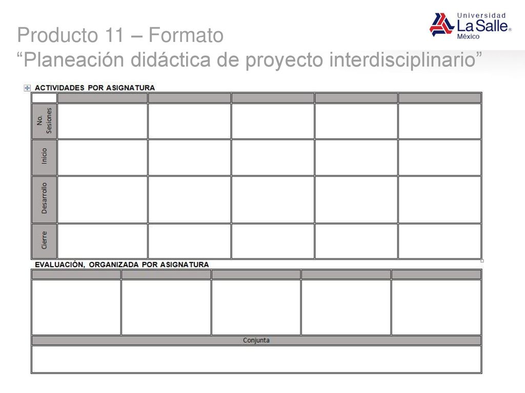 Producto 11 – Formato Planeación didáctica de proyecto interdisciplinario