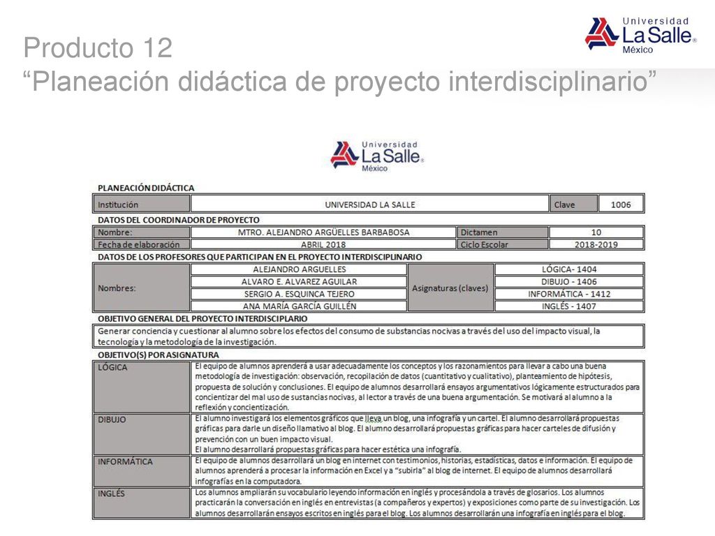 Producto 12 Planeación didáctica de proyecto interdisciplinario