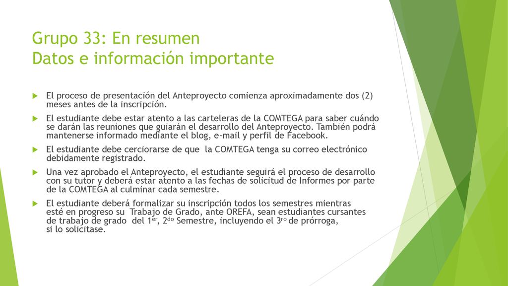 Grupo 33: En resumen Datos e información importante