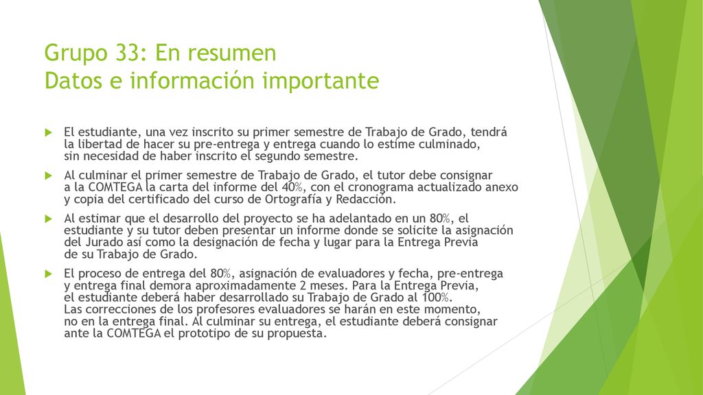 Grupo 33: En resumen Datos e información importante