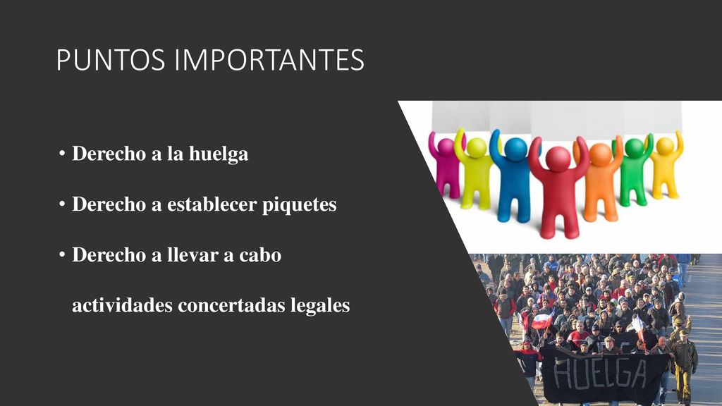 PUNTOS IMPORTANTES Derecho a la huelga Derecho a establecer piquetes