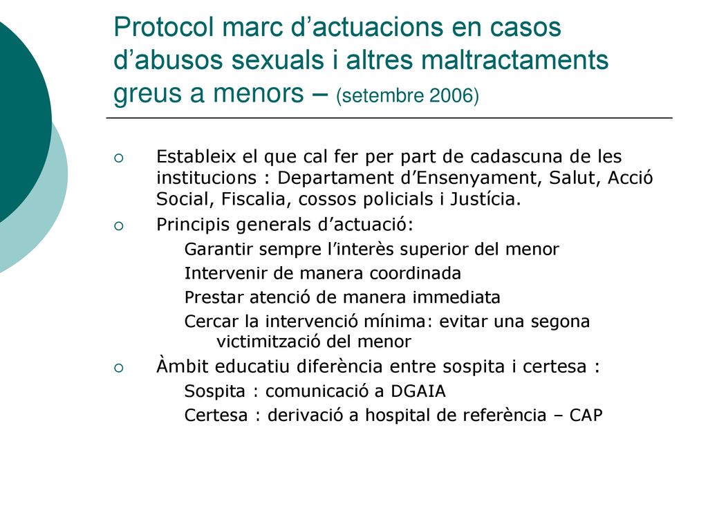 Protocol marc d’actuacions en casos d’abusos sexuals i altres maltractaments greus a menors – (setembre 2006)