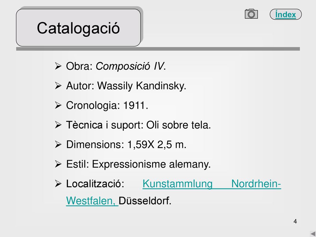 Catalogació Obra: Composició IV. Autor: Wassily Kandinsky.
