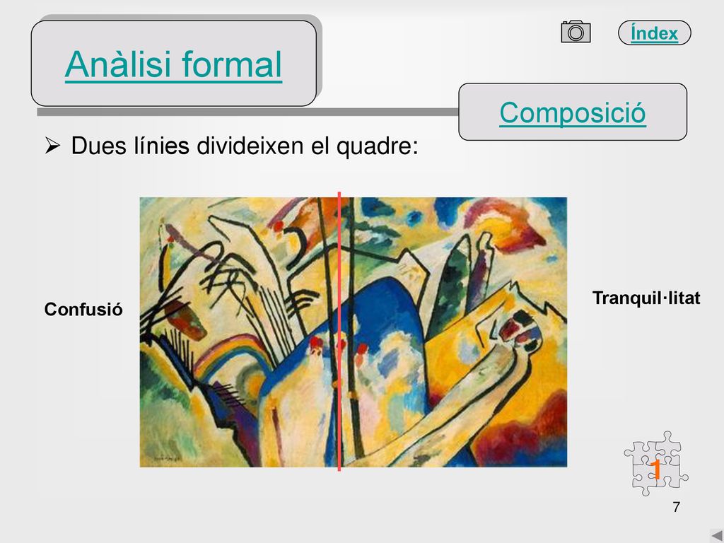 Anàlisi formal Composició 1 Dues línies divideixen el quadre: