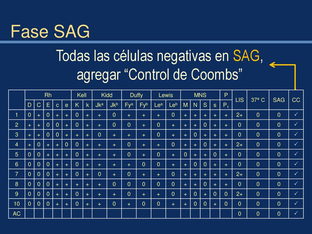 Todas las células negativas en SAG, agregar Control de Coombs