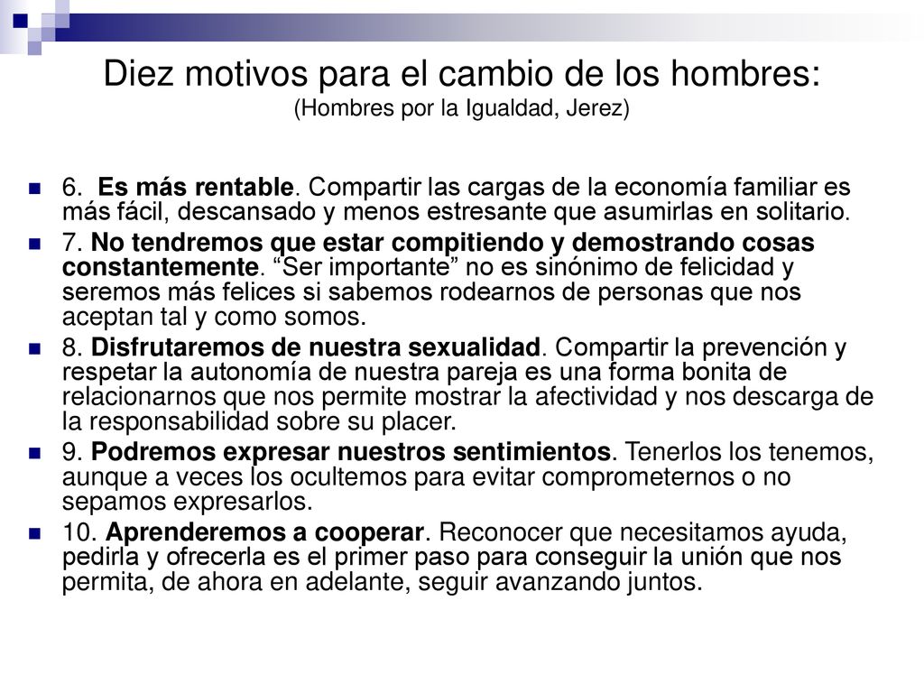 Diez motivos para el cambio de los hombres: (Hombres por la Igualdad, Jerez)