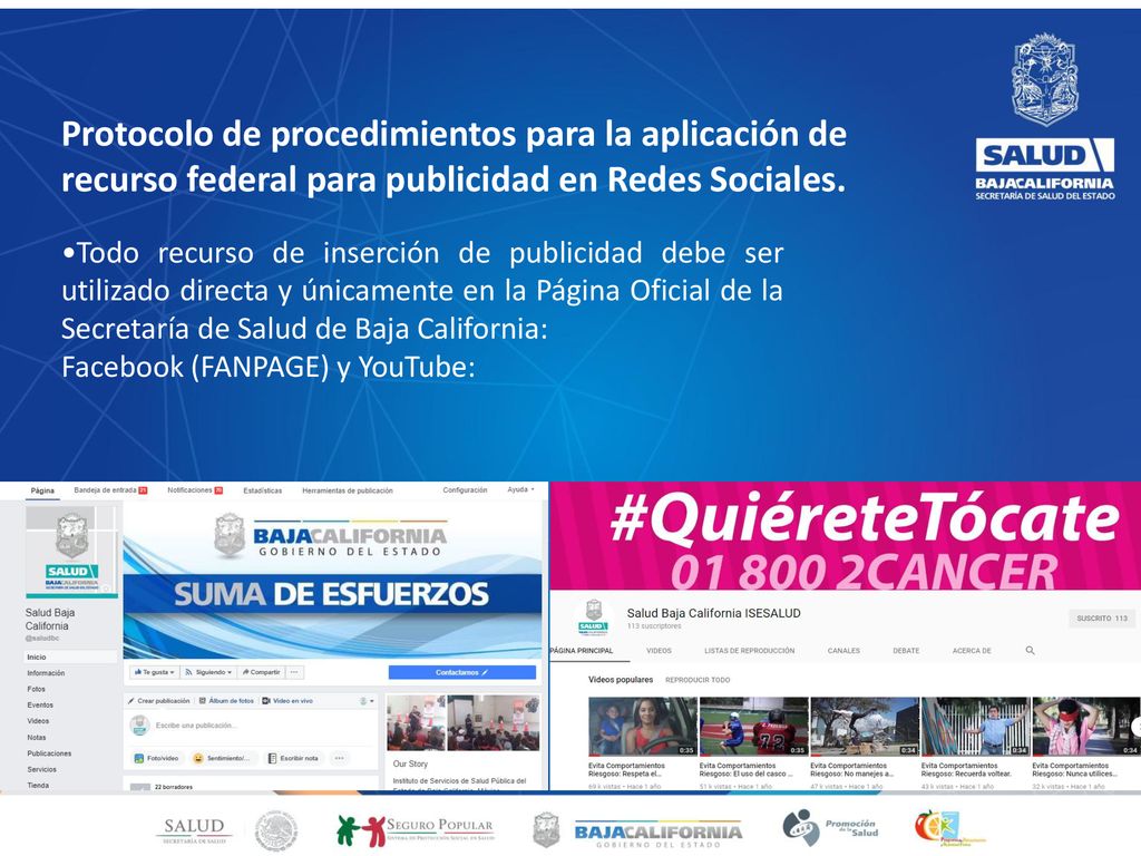 Protocolo de procedimientos para la aplicación de recurso federal para publicidad en Redes Sociales.