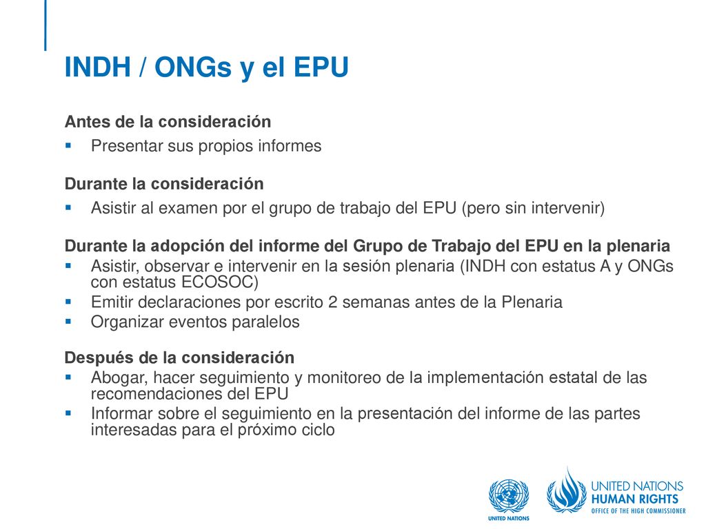 INDH / ONGs y el EPU Antes de la consideración