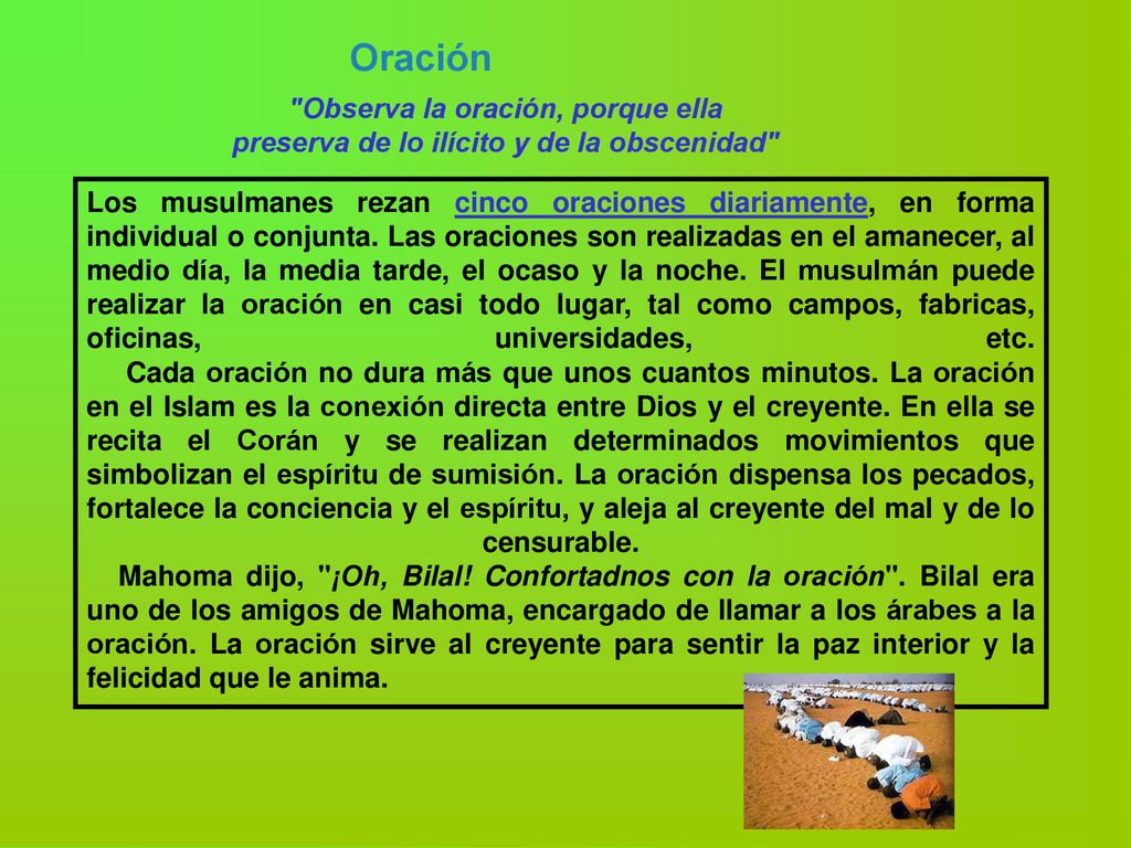 Oración Observa la oración, porque ella preserva de lo ilícito y de la obscenidad