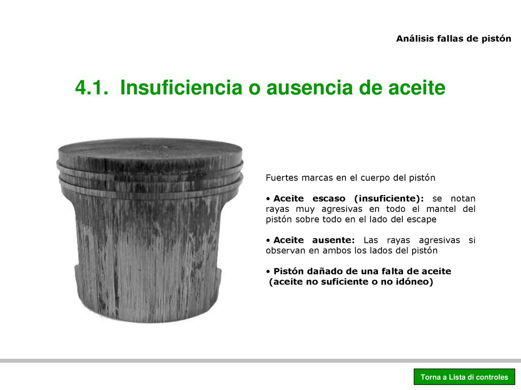 4.1. Insuficiencia o ausencia de aceite Torna a Lista di controles