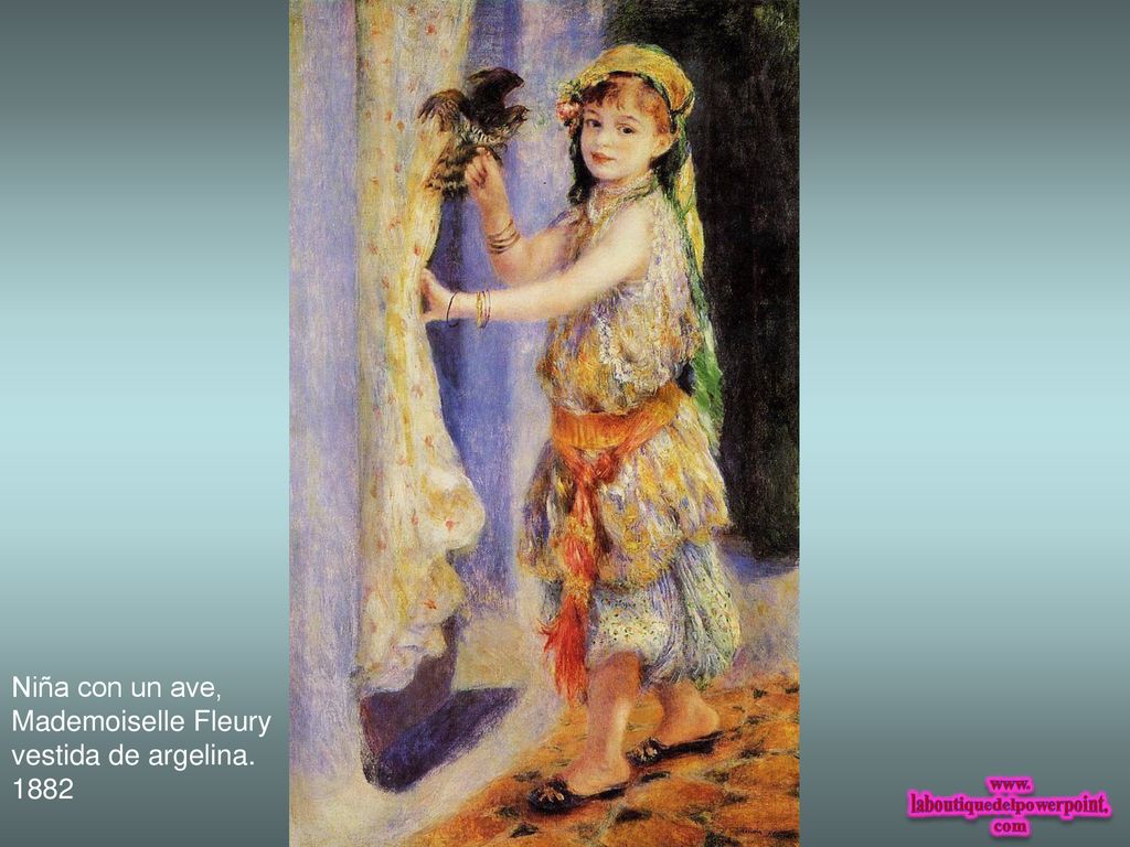 Niña con un ave, Mademoiselle Fleury vestida de argelina. 1882