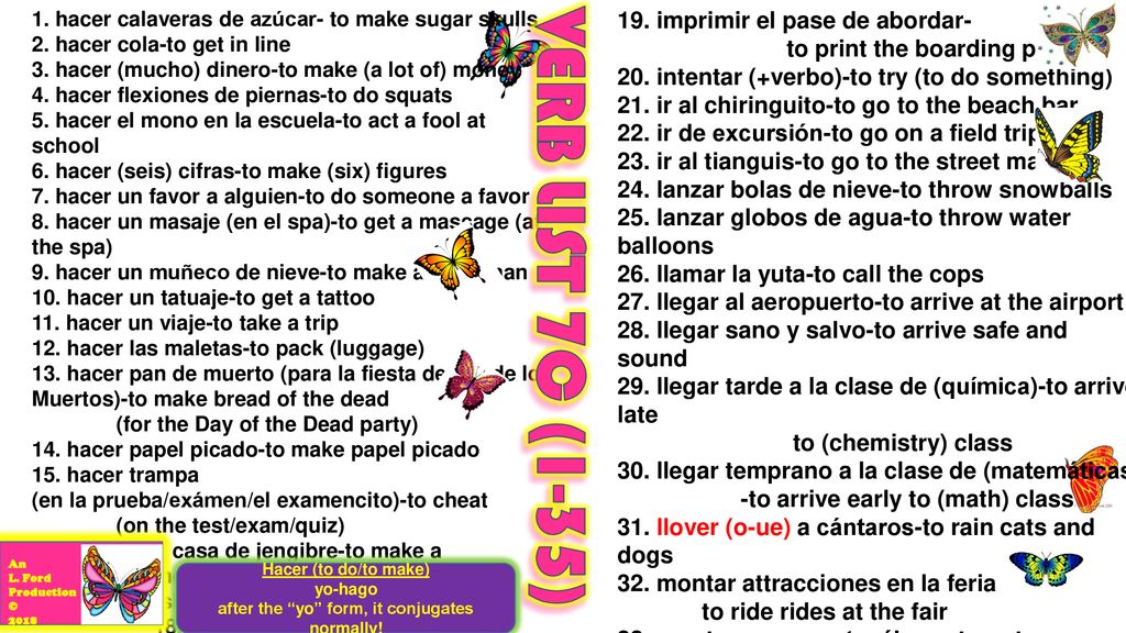 VERB LIST 7C (1-35) 19. imprimir el pase de abordar-