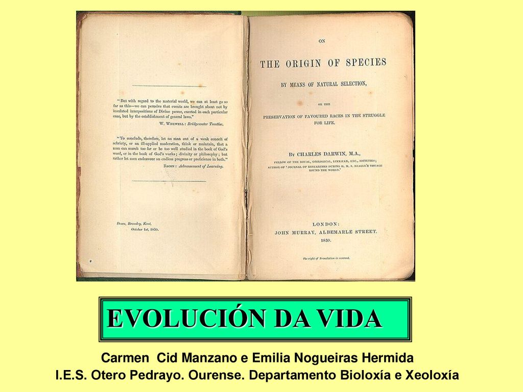 EVOLUCIÓN DA VIDA Carmen Cid Manzano e Emilia Nogueiras Hermida