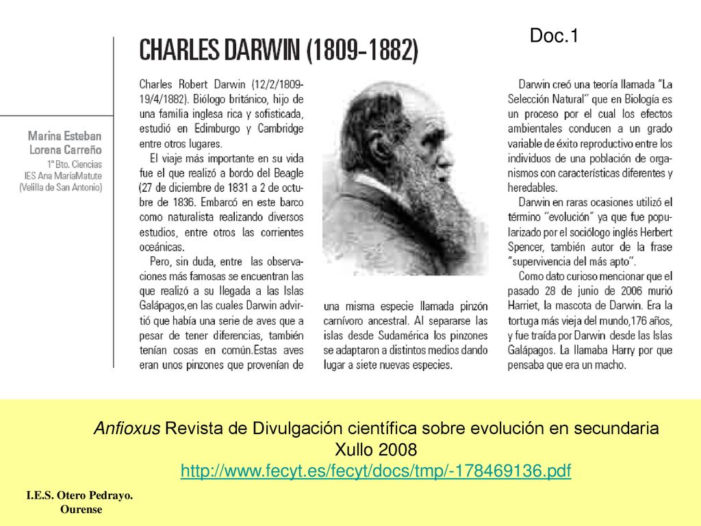 Doc.1 Anfioxus Revista de Divulgación científica sobre evolución en secundaria. Xullo