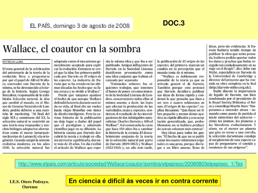 DOC.3 En ciencia é dificil ás veces ir en contra corrente
