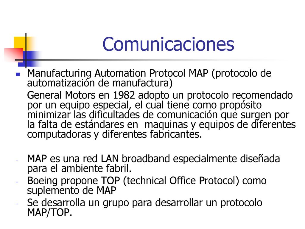 Comunicaciones Manufacturing Automation Protocol MAP (protocolo de automatización de manufactura)