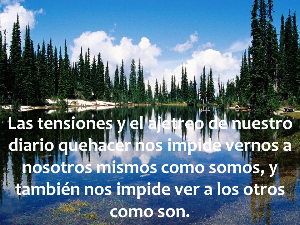 Las tensiones y el ajetreo de nuestro diario quehacer nos impide vernos a nosotros mismos como somos, y también nos impide ver a los otros como son.