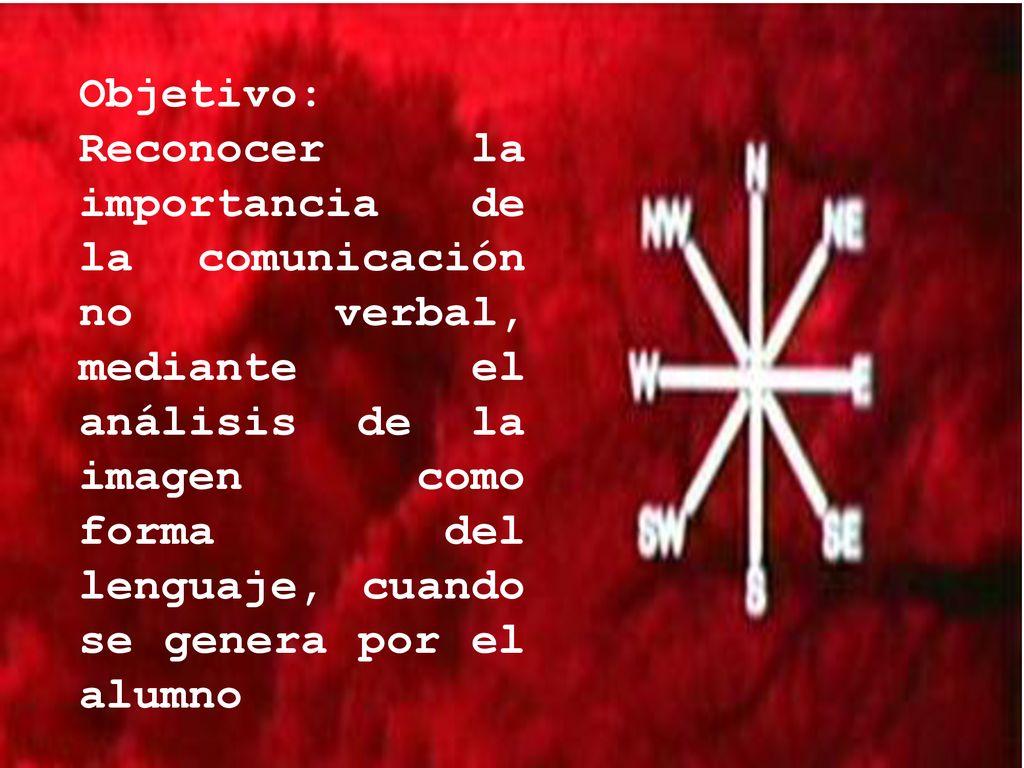 Objetivo: Reconocer la importancia de la comunicación no verbal, mediante el análisis de la imagen como forma del lenguaje, cuando se genera por el alumno