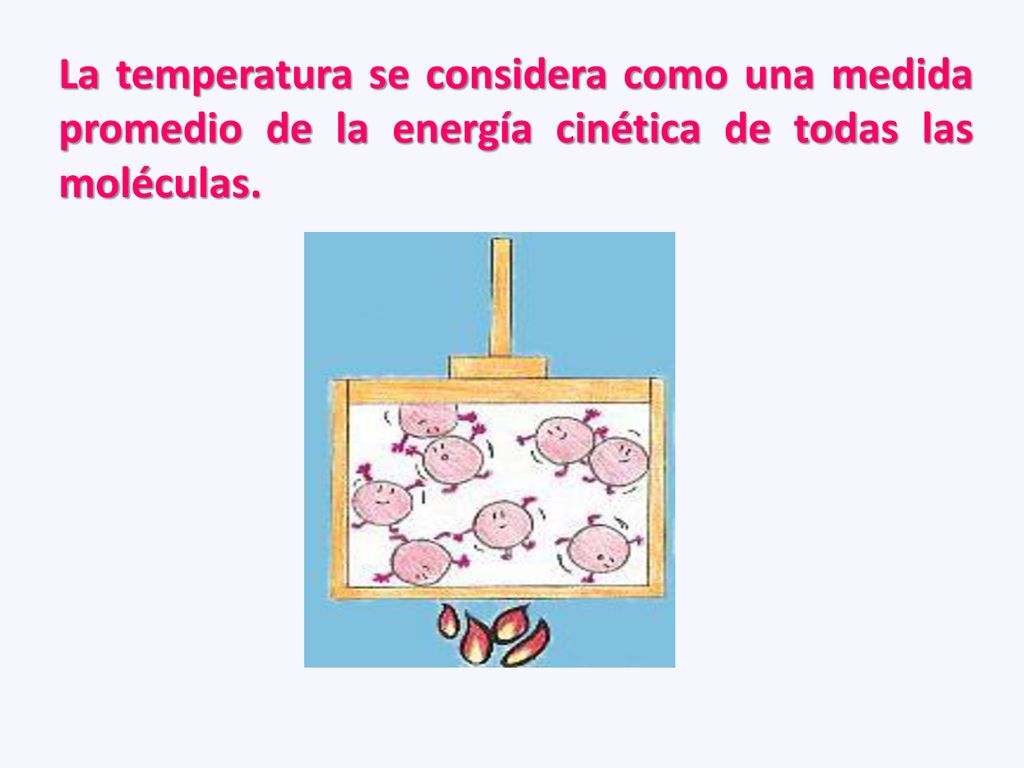 La temperatura se considera como una medida promedio de la energía cinética de todas las moléculas.