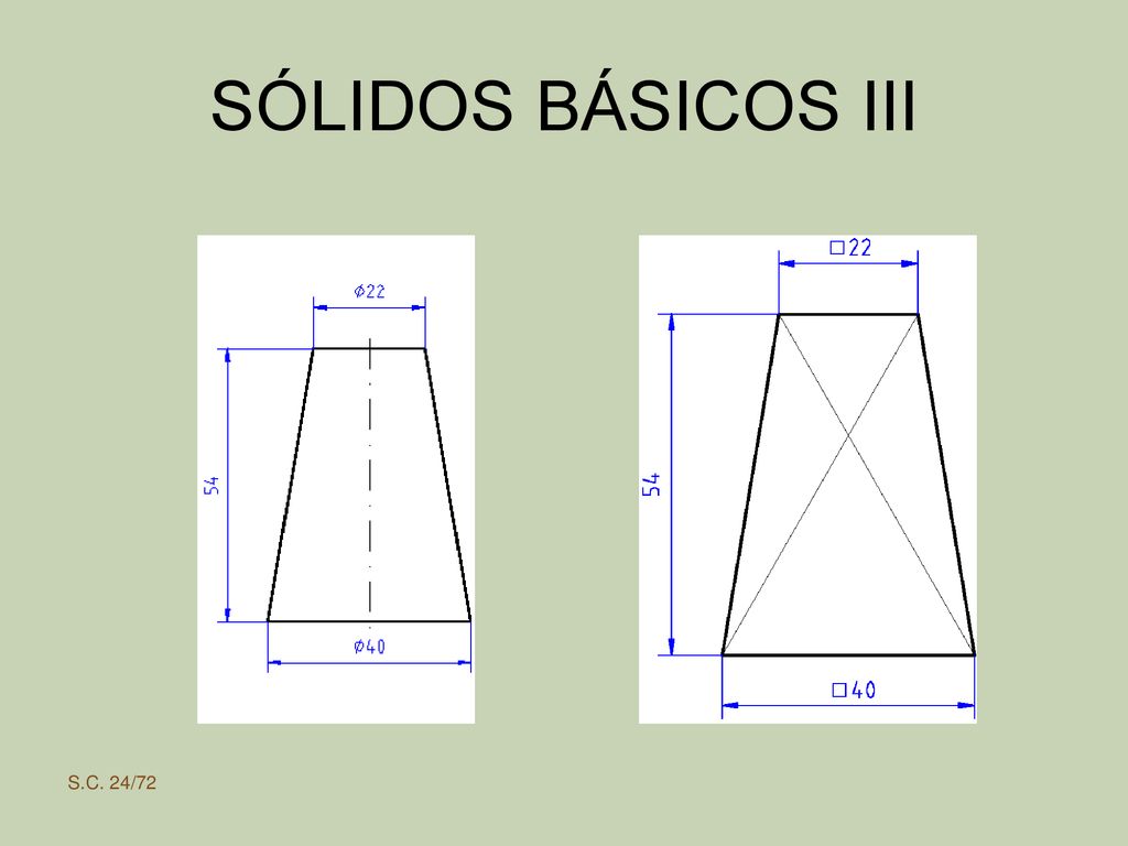 SÓLIDOS BÁSICOS III Posibilidad de acotar paralelo al lado oblicuo (54) del tronco de cono. Ver CRUZ DE SAN ANDRÉS.