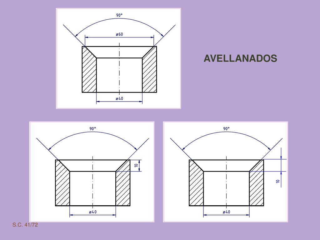 AVELLANADOS Se debe girar un poco el ángulo del relleno para que no sea paralela a arista del avellanado. (ver) …