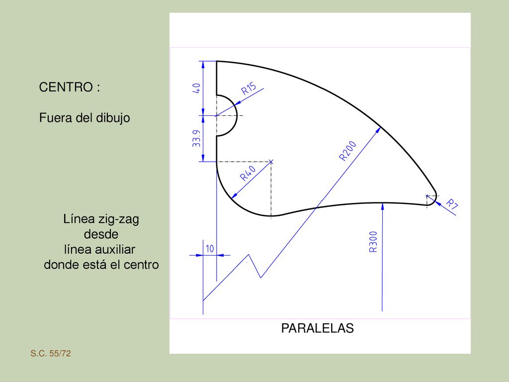 CENTRO : Fuera del dibujo Línea zig-zag desde línea auxiliar