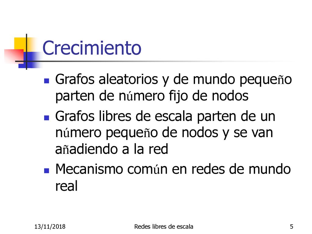 Crecimiento Grafos aleatorios y de mundo pequeño parten de número fijo de nodos.