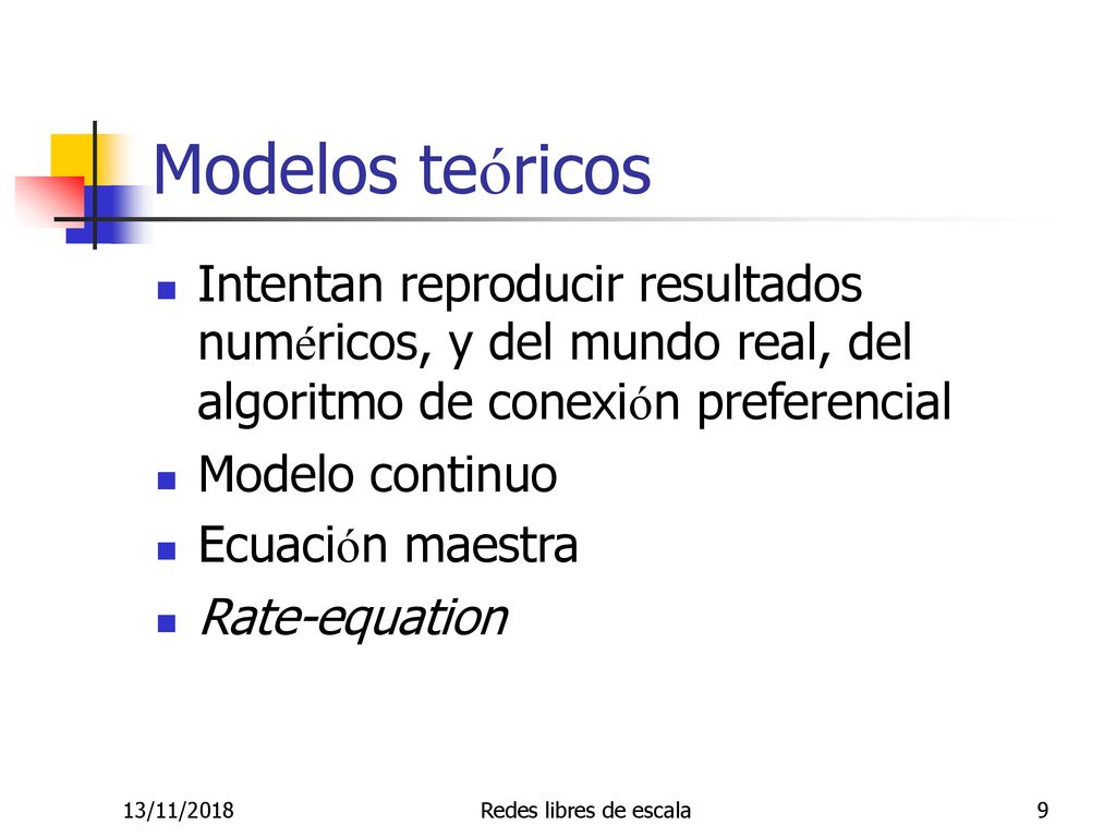 Modelos teóricos Intentan reproducir resultados numéricos, y del mundo real, del algoritmo de conexión preferencial.