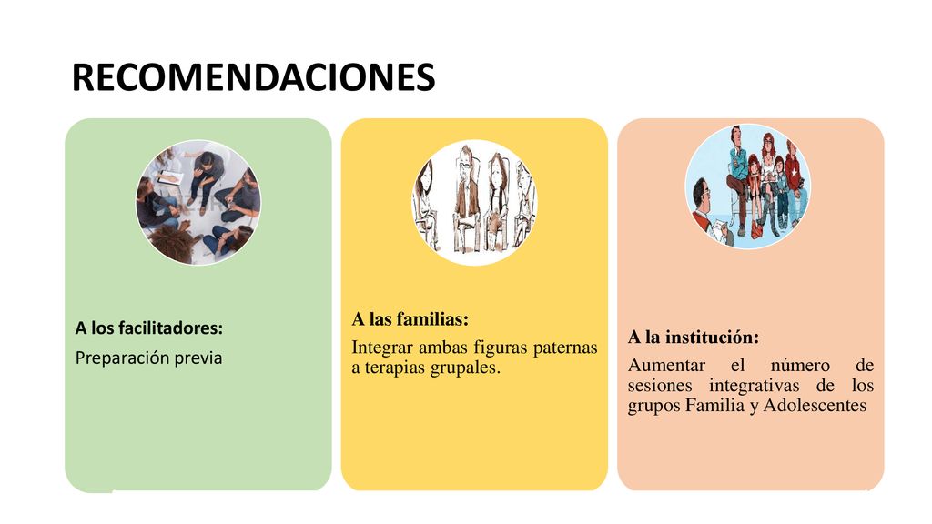 RECOMENDACIONES A las familias: A los facilitadores: A la institución:
