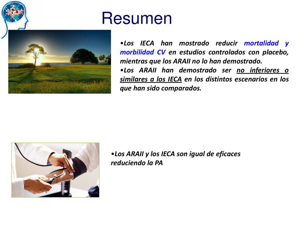 Resumen Los IECA han mostrado reducir mortalidad y morbilidad CV en estudios controlados con placebo, mientras que los ARAII no lo han demostrado.