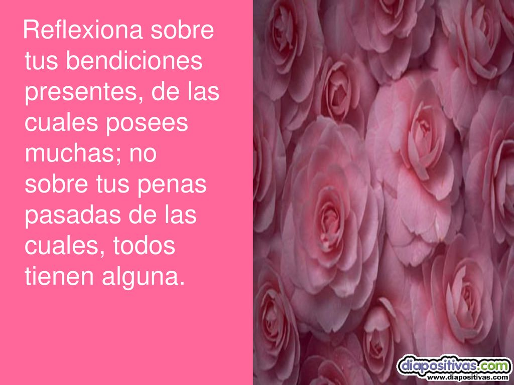 Reflexiona sobre tus bendiciones presentes, de las cuales posees muchas; no sobre tus penas pasadas de las cuales, todos tienen alguna.
