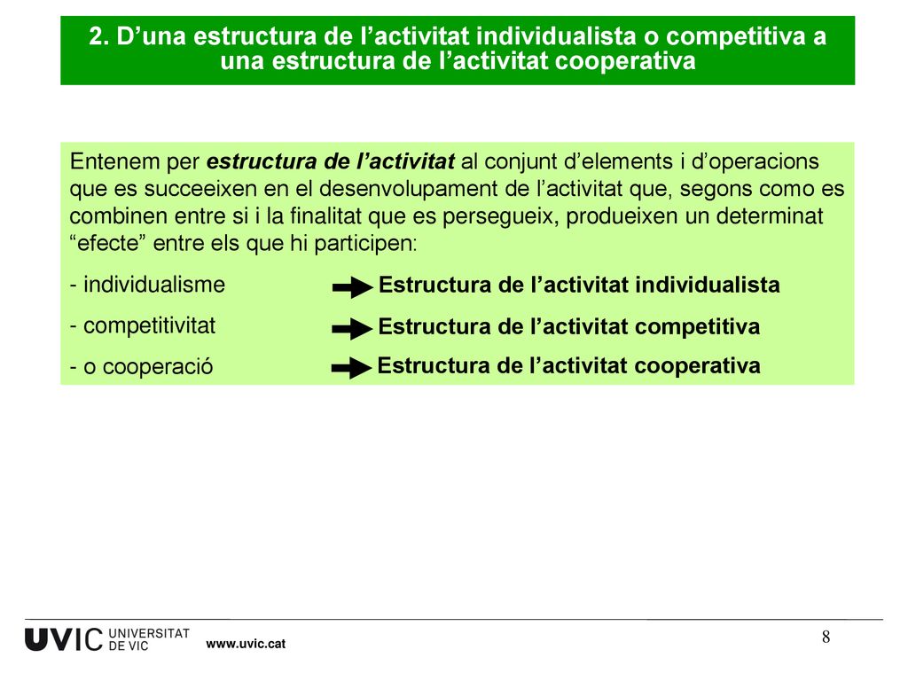 2. D’una estructura de l’activitat individualista o competitiva a una estructura de l’activitat cooperativa