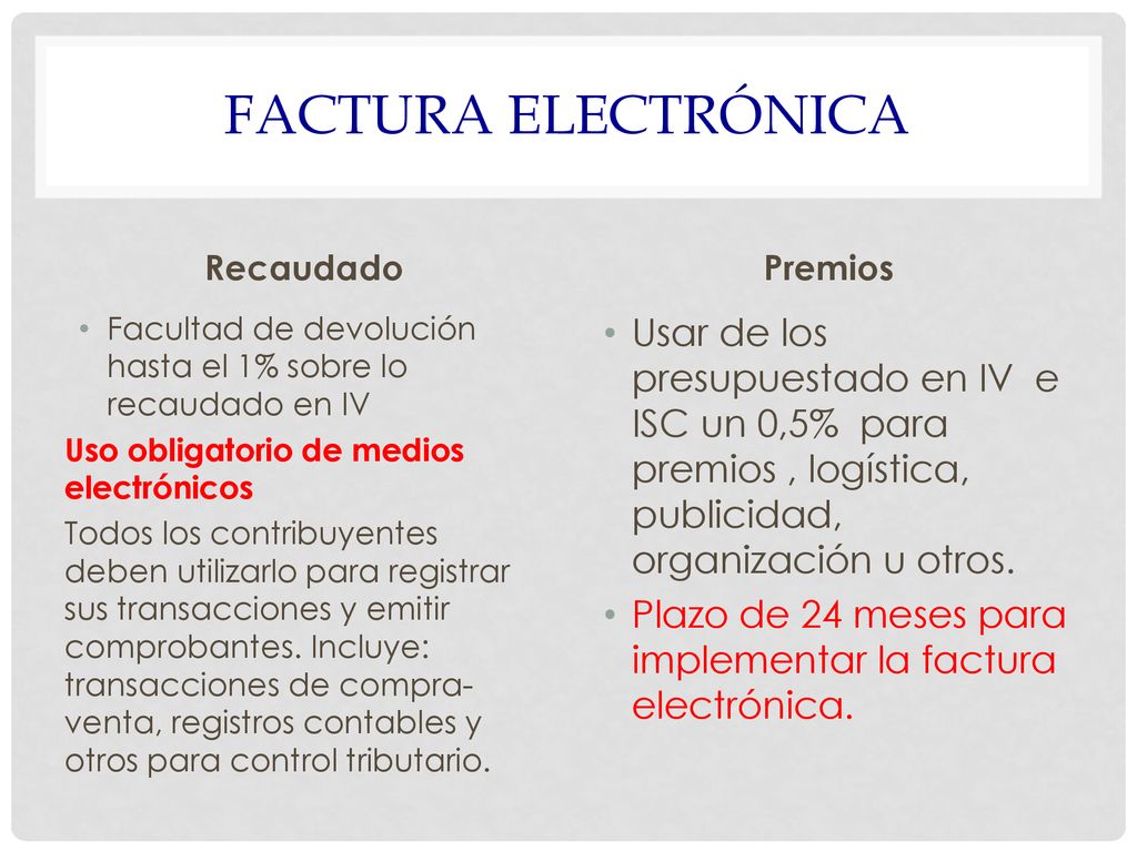 Factura electrónica Recaudado. Premios. Facultad de devolución hasta el 1% sobre lo recaudado en IV.