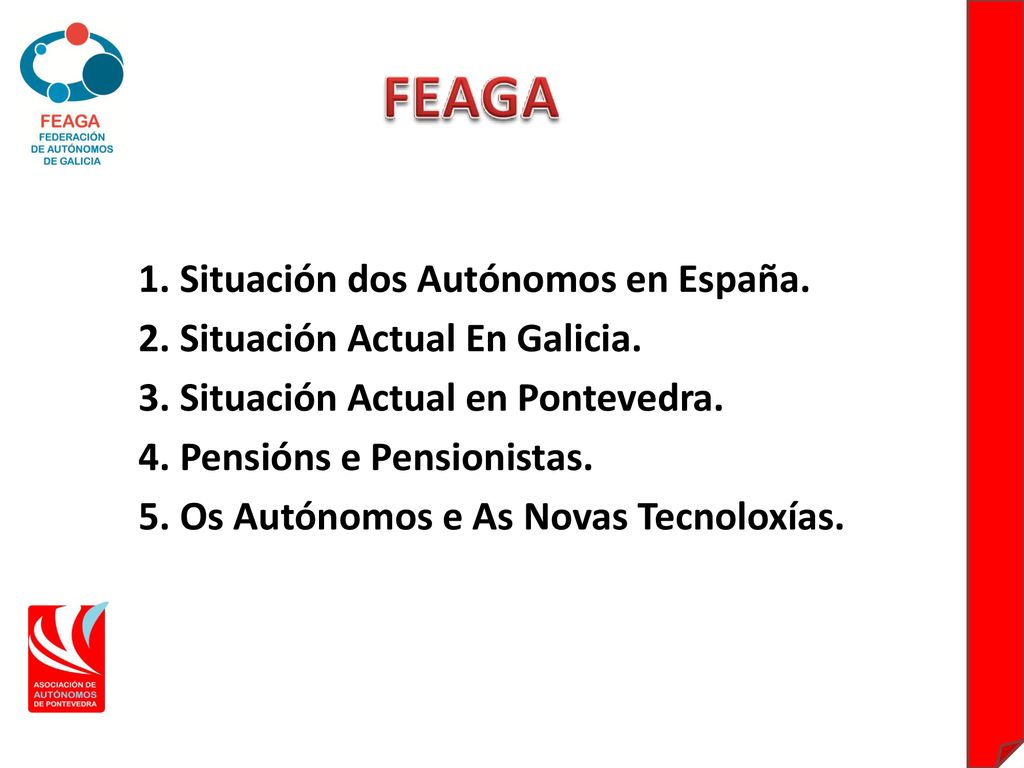 1. Situación dos Autónomos en España. 2. Situación Actual En Galicia.
