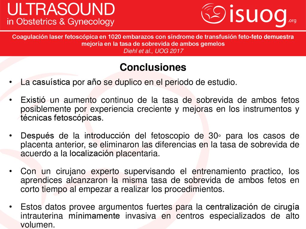 Coagulación laser fetoscópica en 1020 embarazos con síndrome de transfusión feto-feto demuestra mejoría en la tasa de sobrevida de ambos gemelos