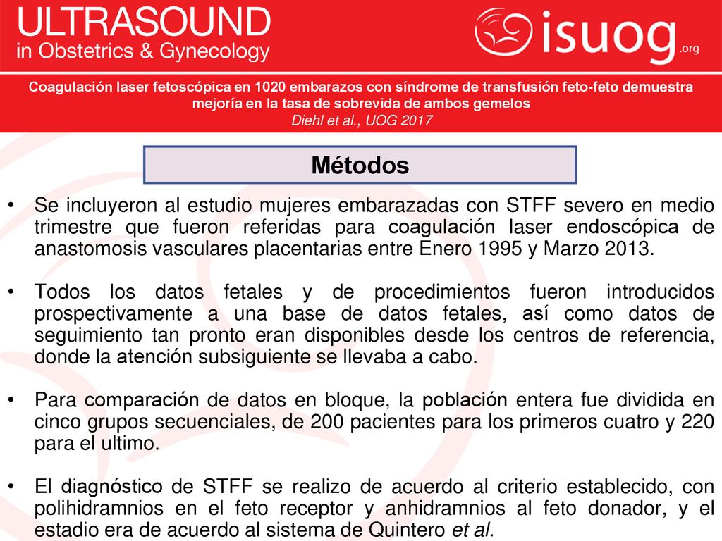 Coagulación laser fetoscópica en 1020 embarazos con síndrome de transfusión feto-feto demuestra mejoría en la tasa de sobrevida de ambos gemelos
