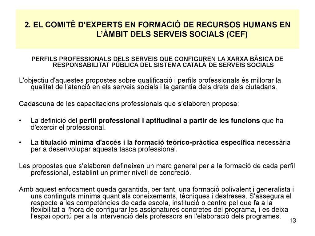 2. EL COMITÈ D’EXPERTS EN FORMACIÓ DE RECURSOS HUMANS EN L’ÀMBIT DELS SERVEIS SOCIALS (CEF)