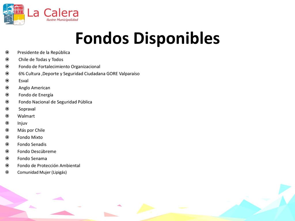 Fondos Disponibles Presidente de la República Chile de Todas y Todos
