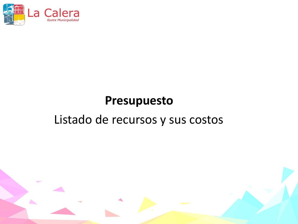 Presupuesto Listado de recursos y sus costos