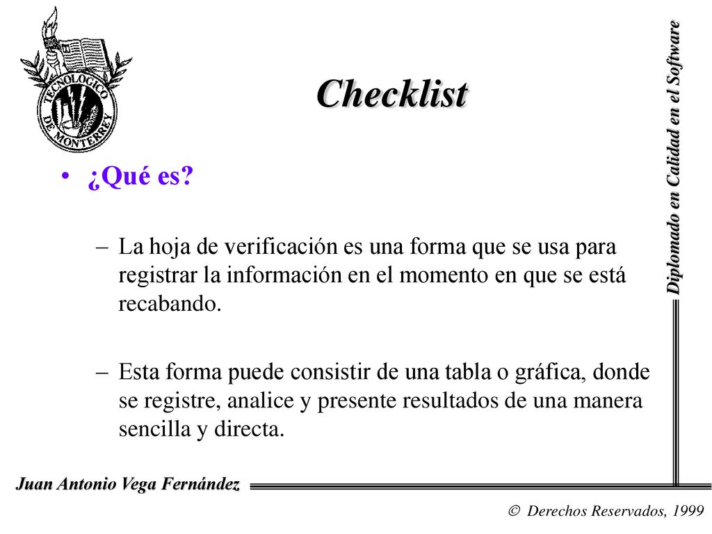 Checklist Diplomado en Calidad en el Software. ¿Qué es