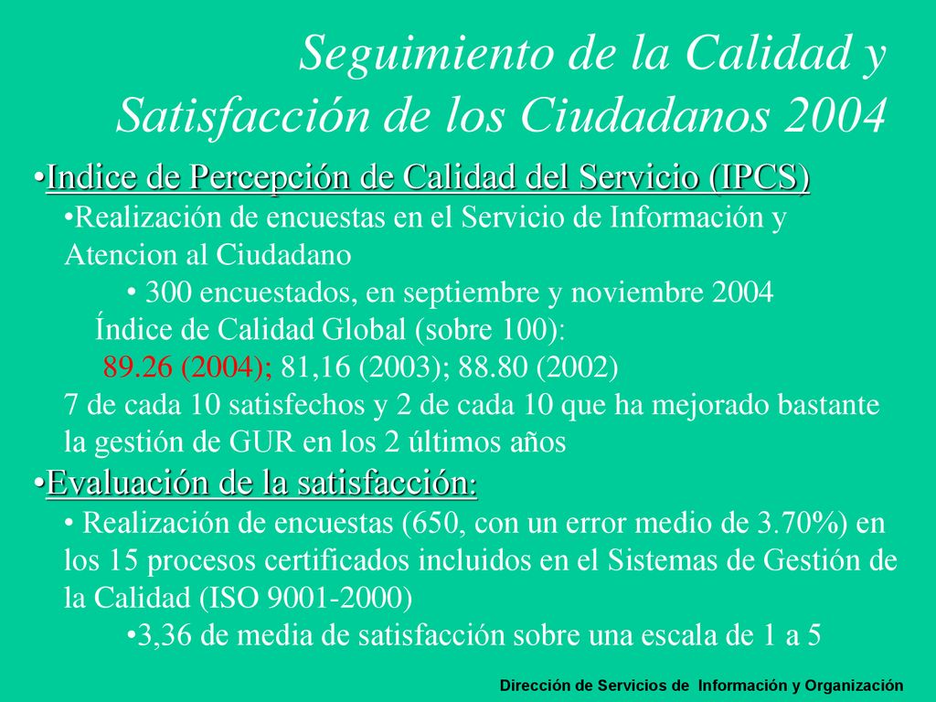 Seguimiento de la Calidad y Satisfacción de los Ciudadanos 2004