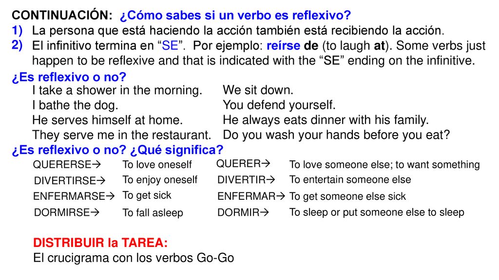 CONTINUACIÓN: ¿Cómo sabes si un verbo es reflexivo 1) 2)