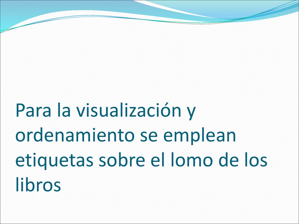 Para la visualización y ordenamiento se emplean etiquetas sobre el lomo de los libros