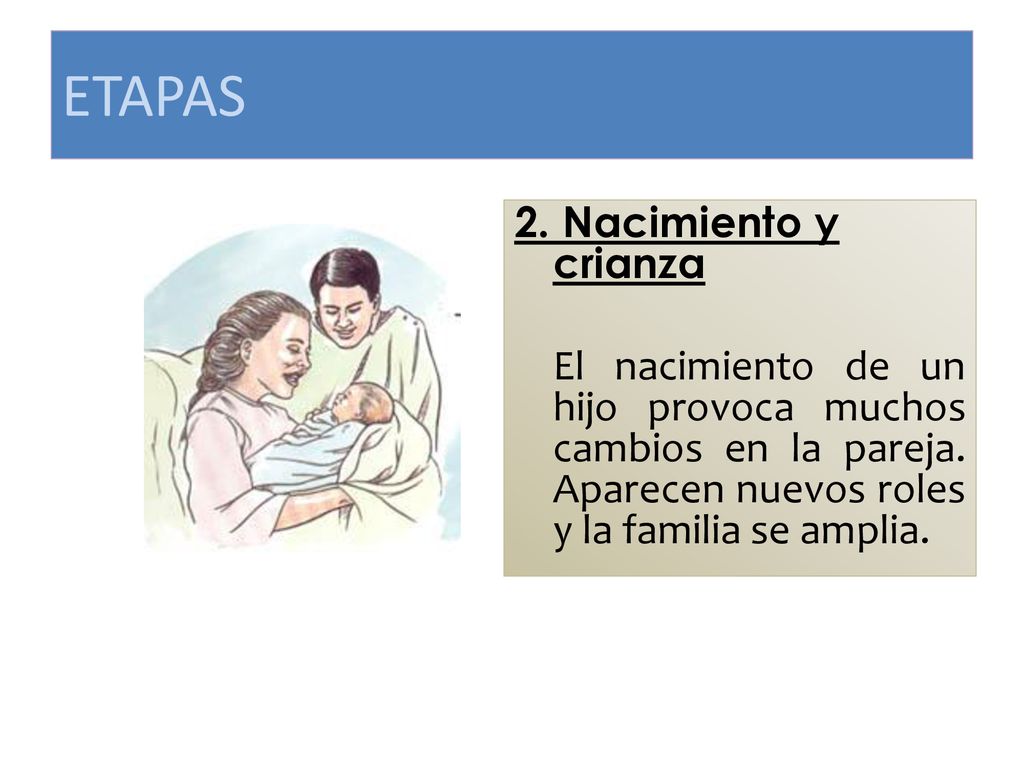 ETAPAS 2. Nacimiento y crianza El nacimiento de un hijo provoca muchos cambios en la pareja.